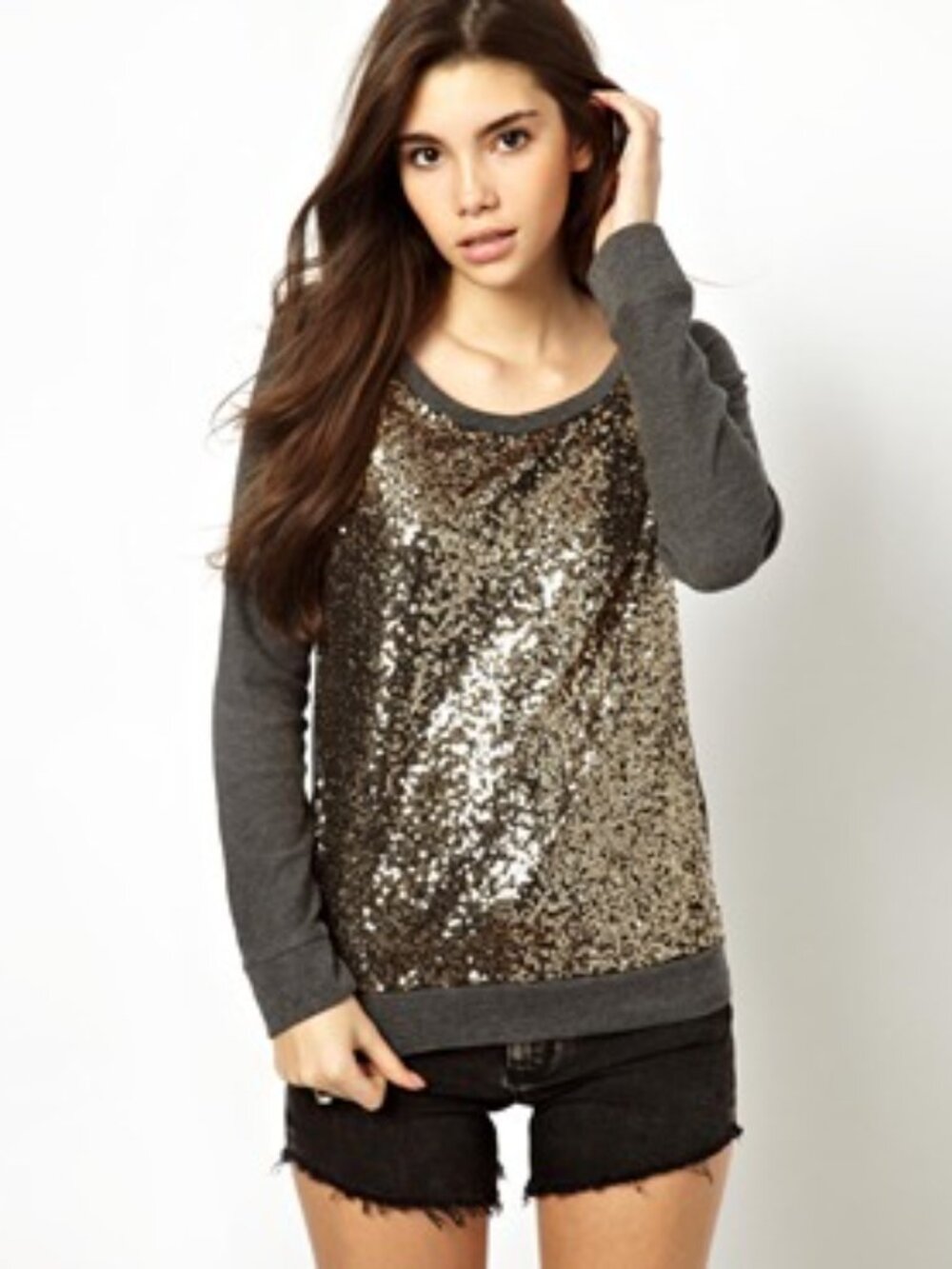 C22 Forever 21 Green Sequin Over The Head Sweatshirt Size M